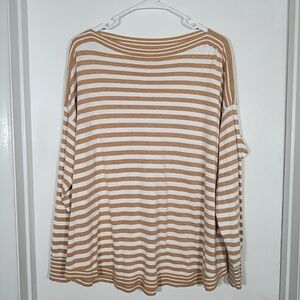 Loft Woman’s XL Striped Tan/Brown + White Lightweight Sweater Top Boatneck